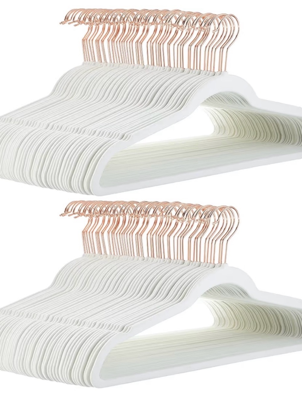 White Velvet Hangers with Rose Gold Hooks - 50 Pack